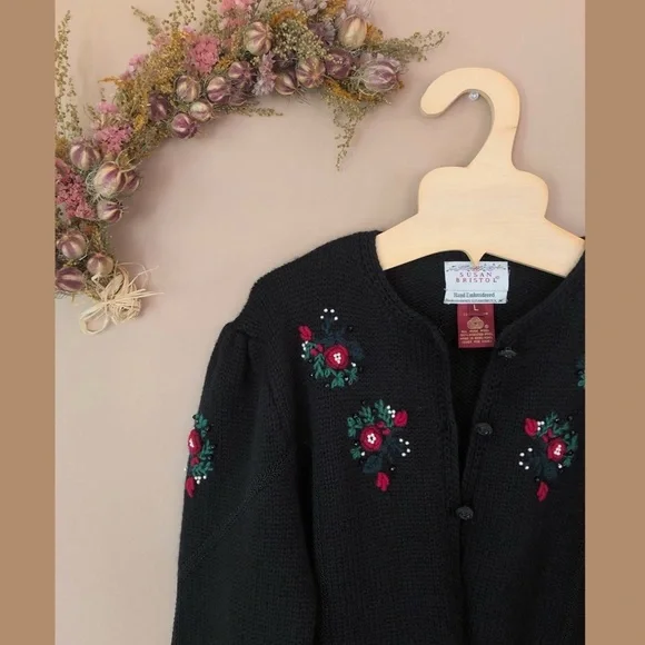 Doen-like Vintage Susan Bristol Embroidered Cardigan L - Picture 4 of 9